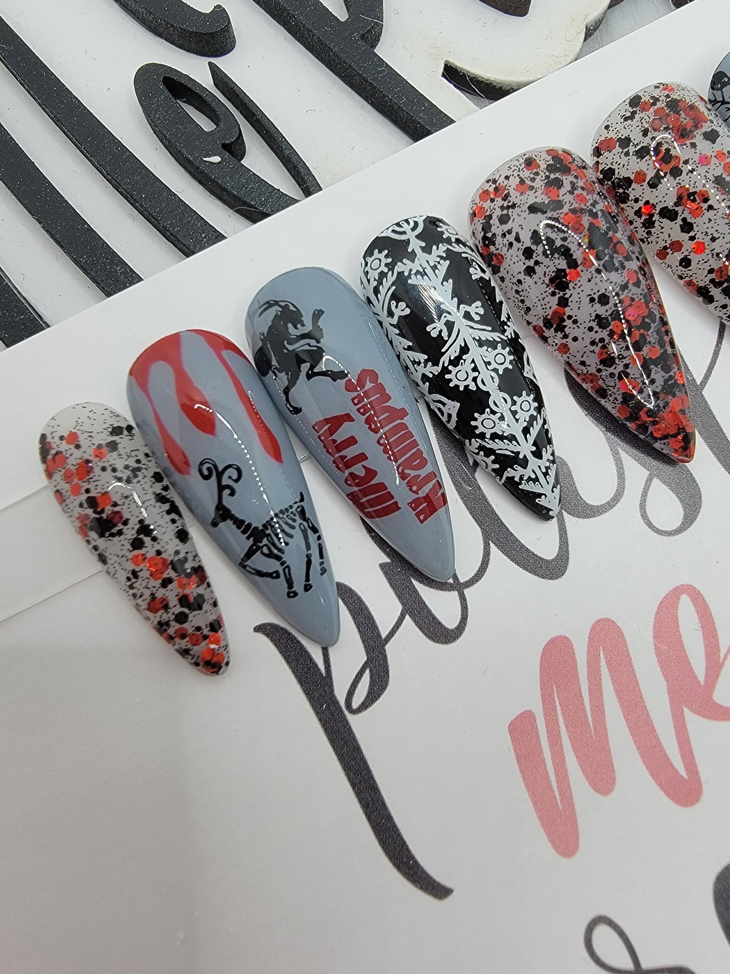 Merry Krampus Evil Christmas Creepy Creepmas Christmas Reindeer Skeleton Bloody Press On Nails,  False, Fake Nails Glue Ons