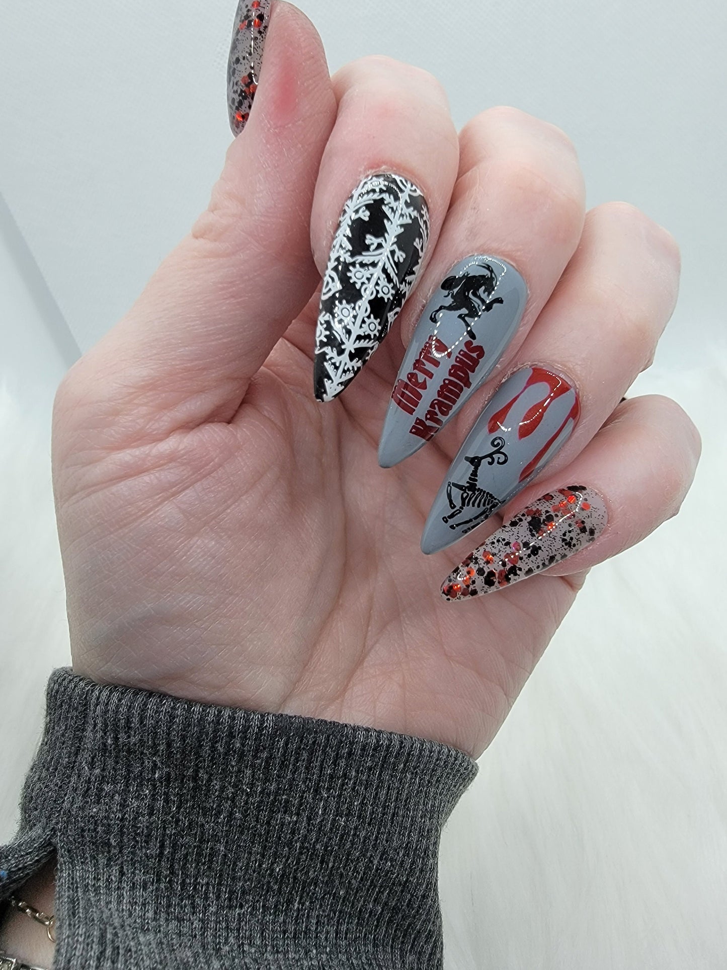 Merry Krampus Evil Christmas Creepy Creepmas Christmas Reindeer Skeleton Bloody Press On Nails,  False, Fake Nails Glue Ons