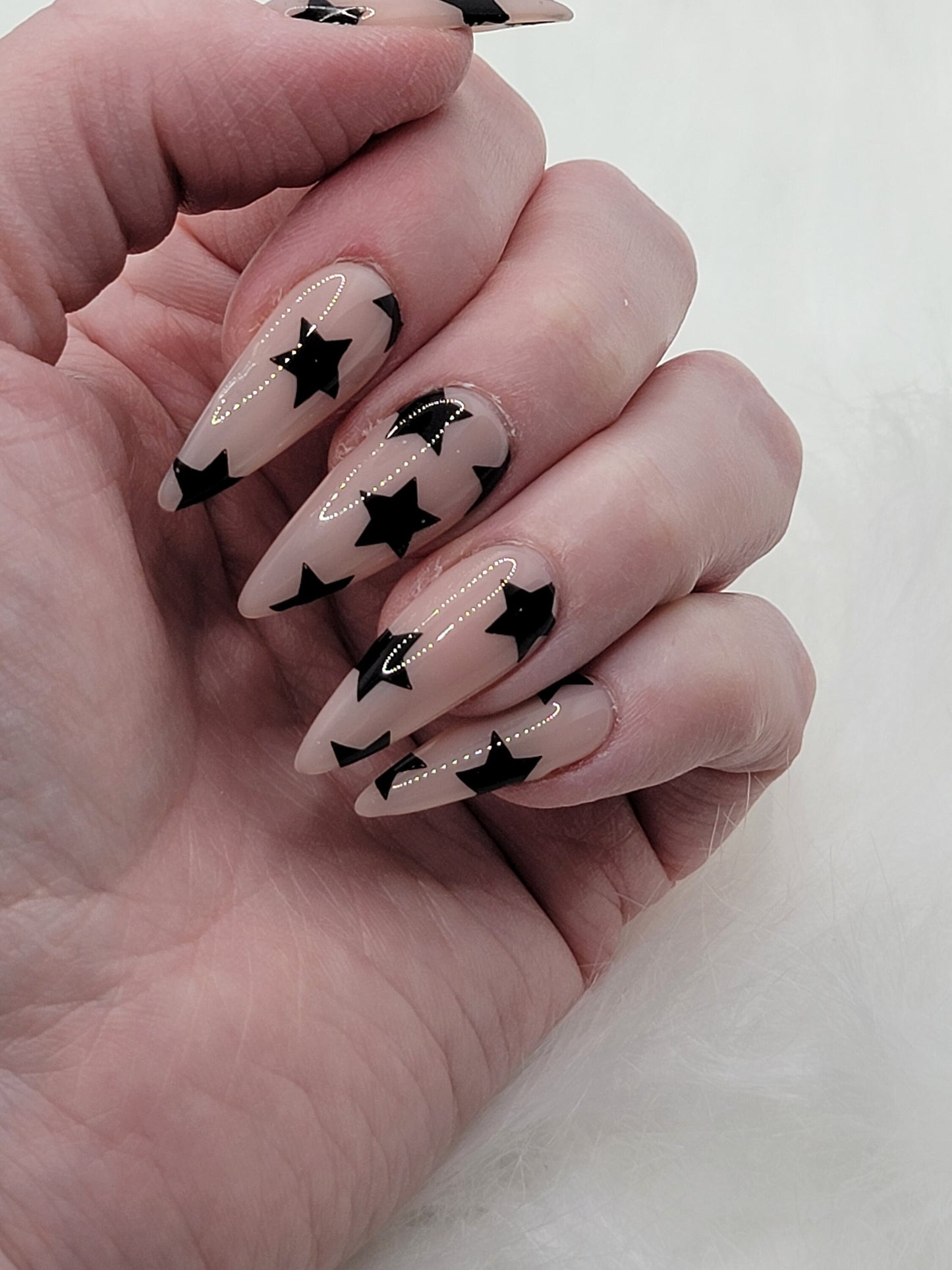 Nude with Black Stars! CHOOSE ANY COLOURS False Fake Press On Glue On Nails