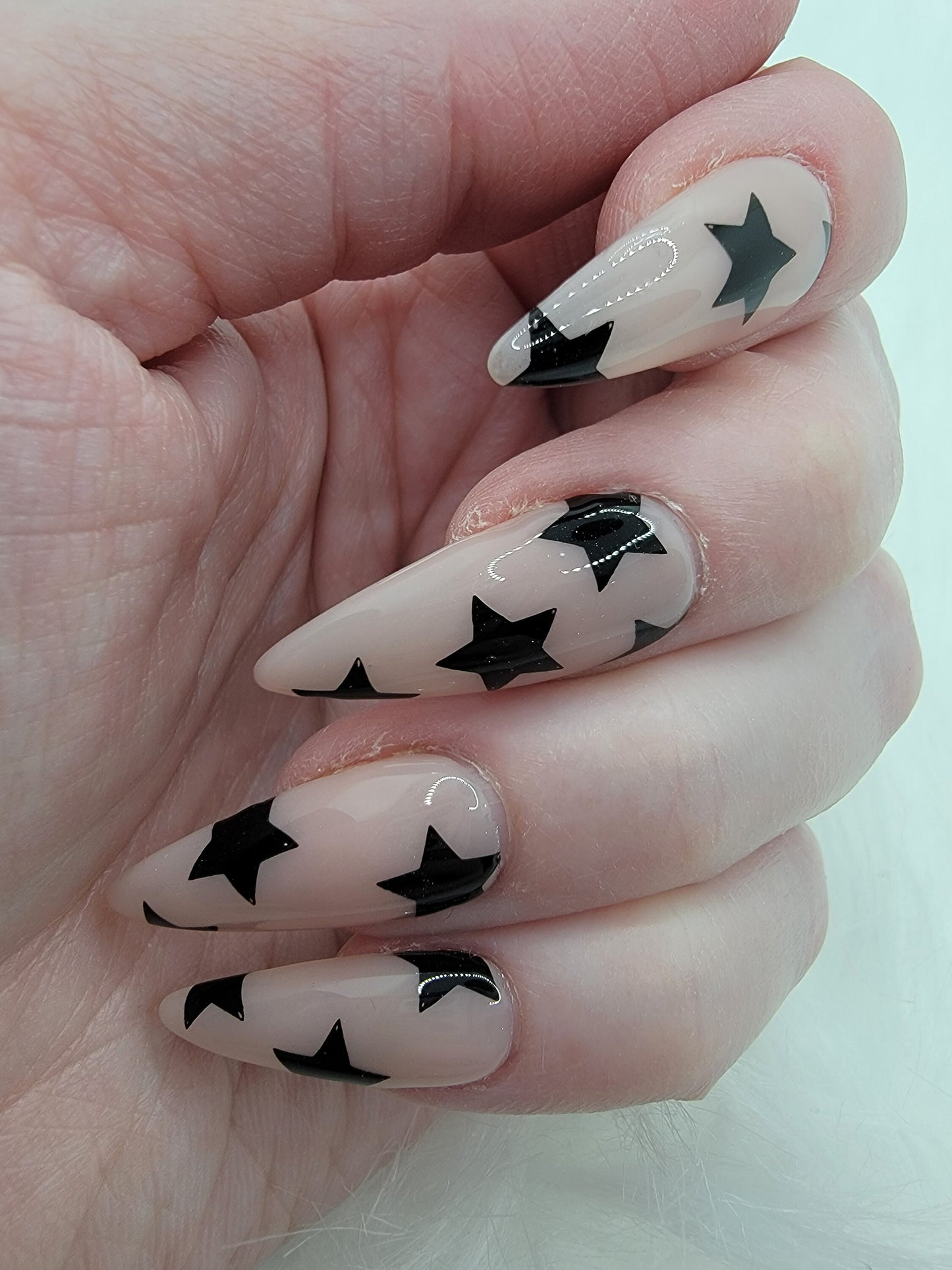 Nude with Black Stars! CHOOSE ANY COLOURS False Fake Press On Glue On Nails