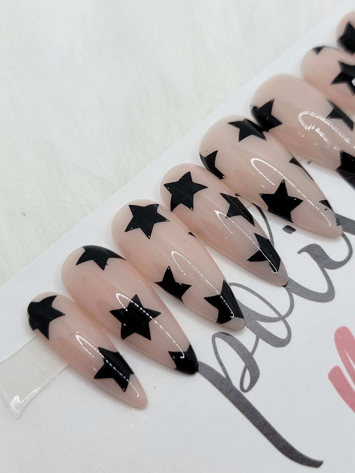Nude with Black Stars! CHOOSE ANY COLOURS False Fake Press On Glue On Nails