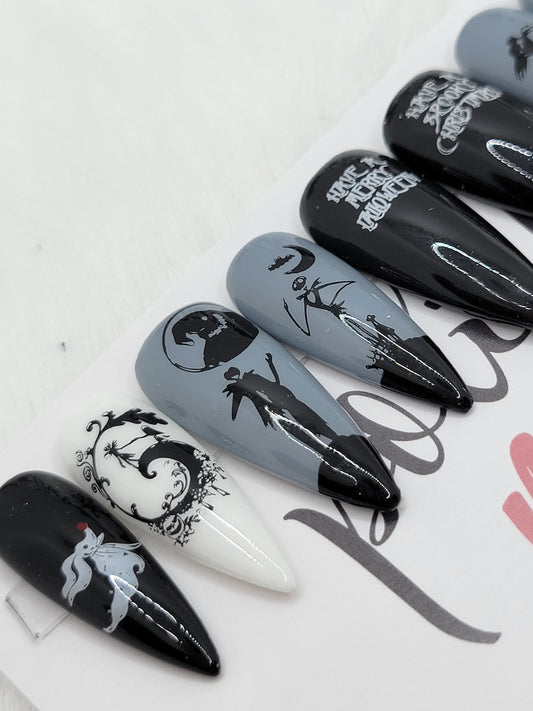 Halloween Jack and Sally Silhouettes LOVE...Press On Nails,  False, Fake Nails Glue Ons