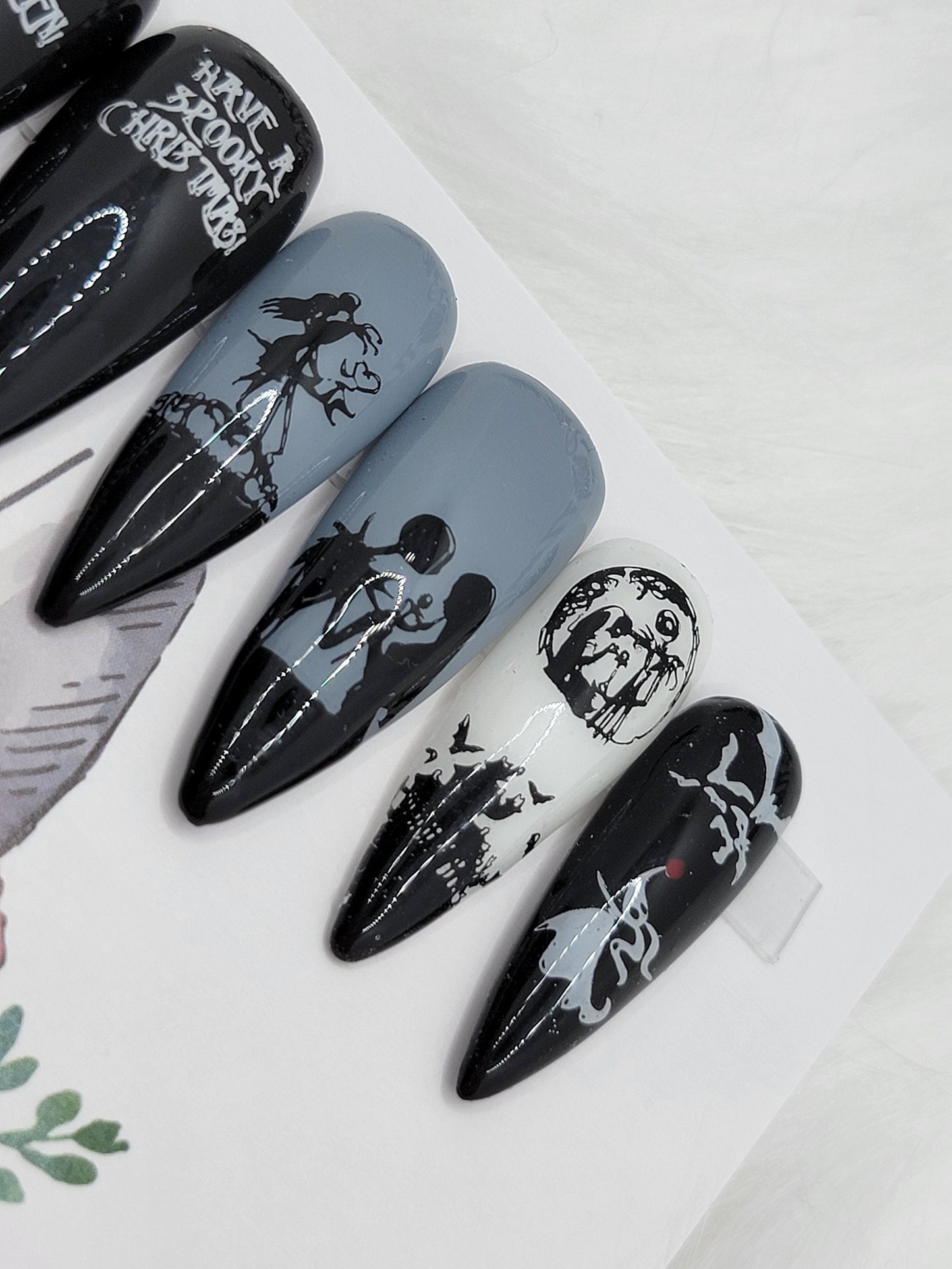 Halloween Jack and Sally Silhouettes LOVE...Press On Nails,  False, Fake Nails Glue Ons