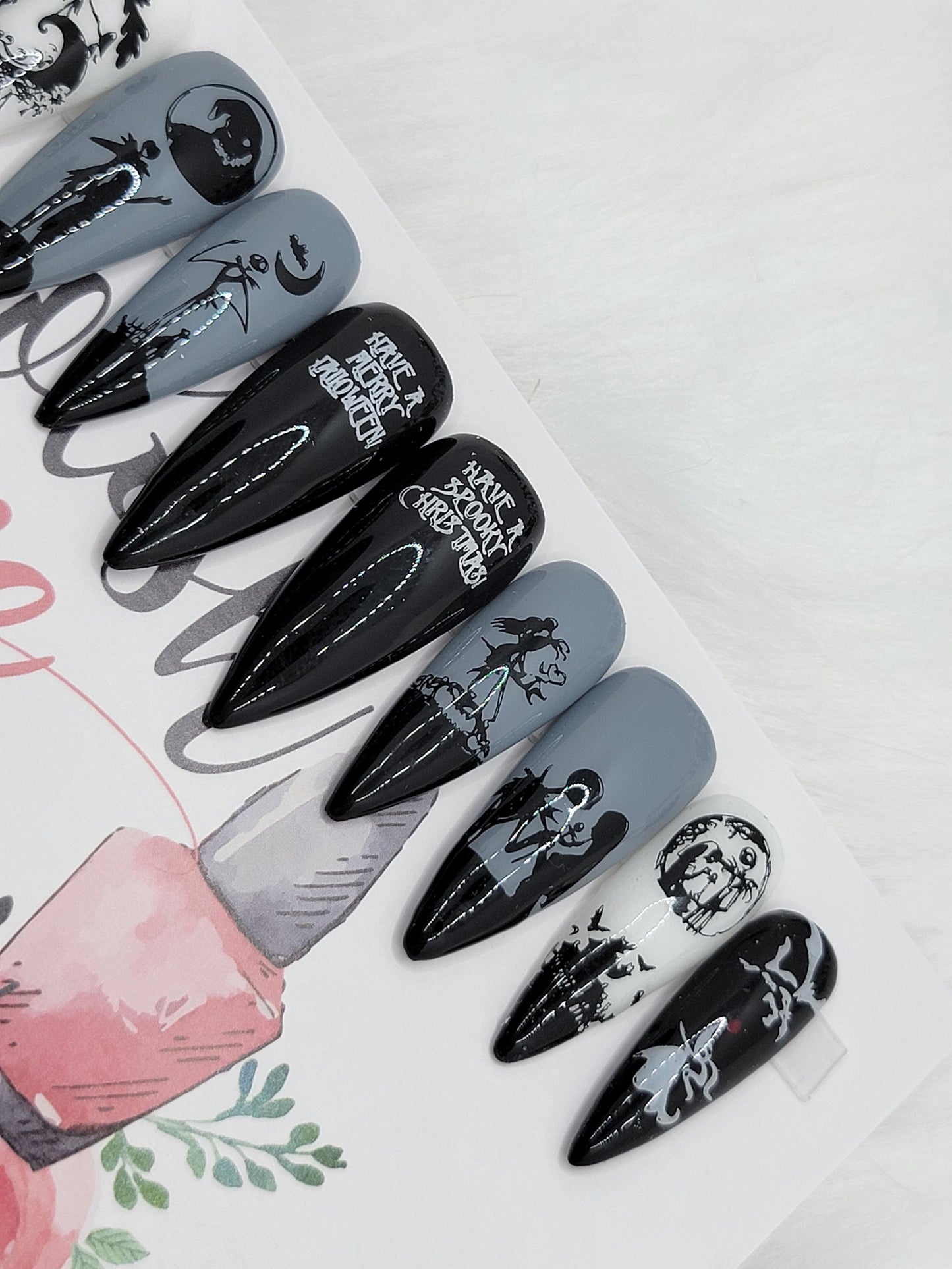 Halloween Jack and Sally Silhouettes LOVE...Press On Nails,  False, Fake Nails Glue Ons