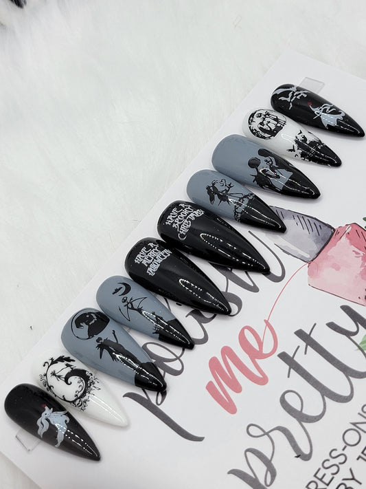 Halloween Jack and Sally Silhouettes LOVE...Press On Nails,  False, Fake Nails Glue Ons